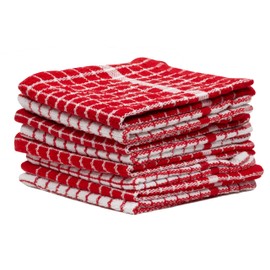 SYDR Terry Kitchen Grid Dish Cloths,100% Cotton(8 Pack) 12 x 12 Inches Super Soft and Absorbent Dish Rags, Quick Drying Dish Rags for Washing Dishes, Red