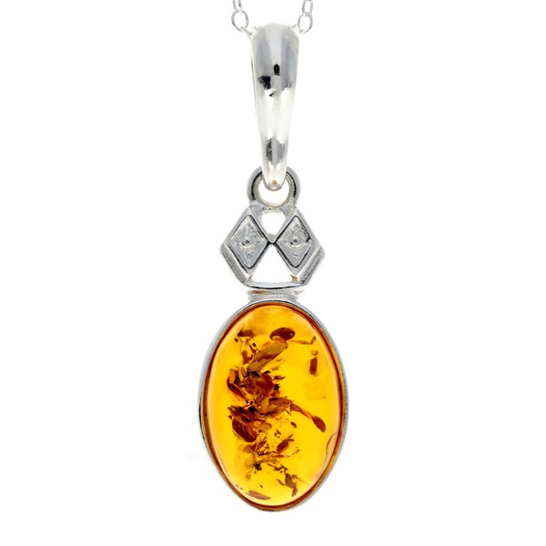 Genuine Cognac Baltic Amber & Sterling Silver Classic Oval Pendant