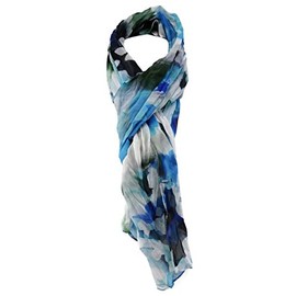 TigerTie Chiffon Scarf in Blue Turquoise Green White Patterned Size 180 x 50 cm, Blue Turquoise Green White