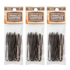 Amish Valley Products Hairpins Crinkled Heavy Duty Stainless Steel Handmade Hair Pin Use in place of Hair Clips Barrettes Bobby Pins Snag-less (2 Inch, Brown)