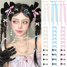 Mini Hair Bows for Women Girls Cute Hair Clips Small Alligator Long Tail Hair Ribbon Accessories -3 Styles -36P - Blue White Pink
