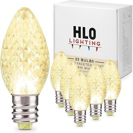 Holiday Lighting Outlet Faceted C7 Christmas Lights | Warm White LED Light Bulbs Holiday Decoration | Warm Christmas Decor for Indoor & Outdoor Use | 2 SMD LEDs in Each Light Bulb | Set of 25
