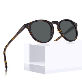 CARFIA Polarised Sunglasses Women's Retro Round Design UV400 Protection Glasses for Driving CA2302, E-turtle/grey lentils