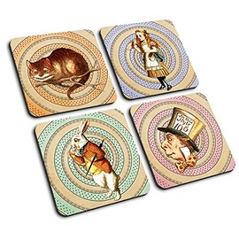 Alice Coasters In Gift Box, with White Rabbit, Mad Hatter and Cheshire Cat