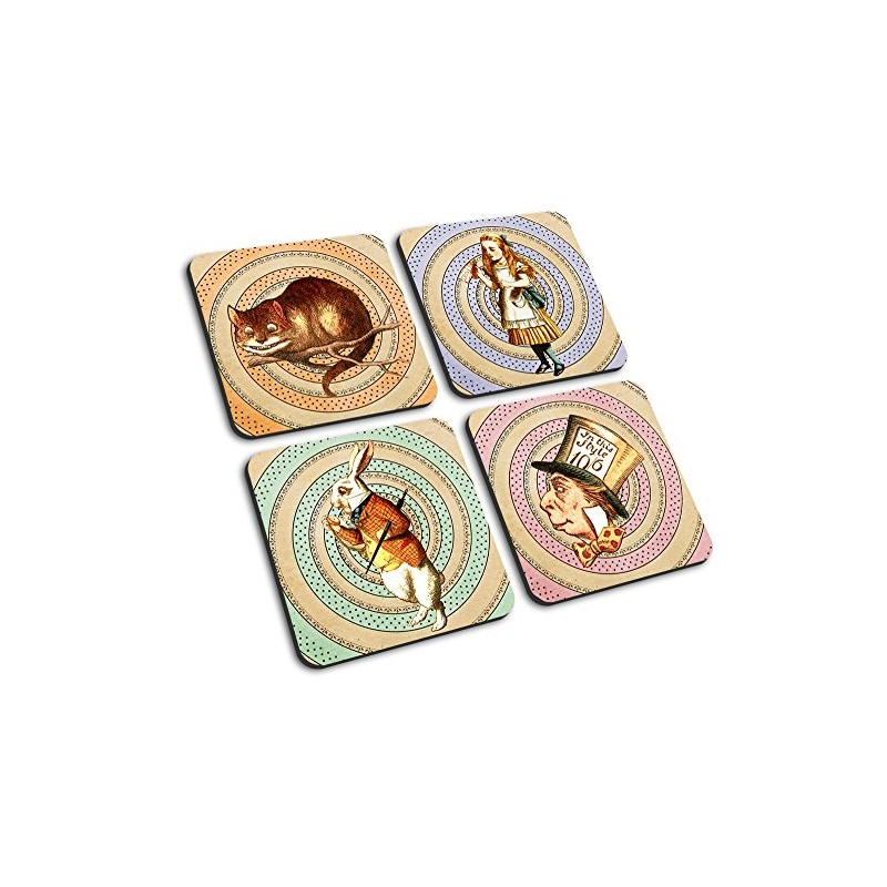 Alice Coasters In Gift Box, with White Rabbit, Mad Hatter
