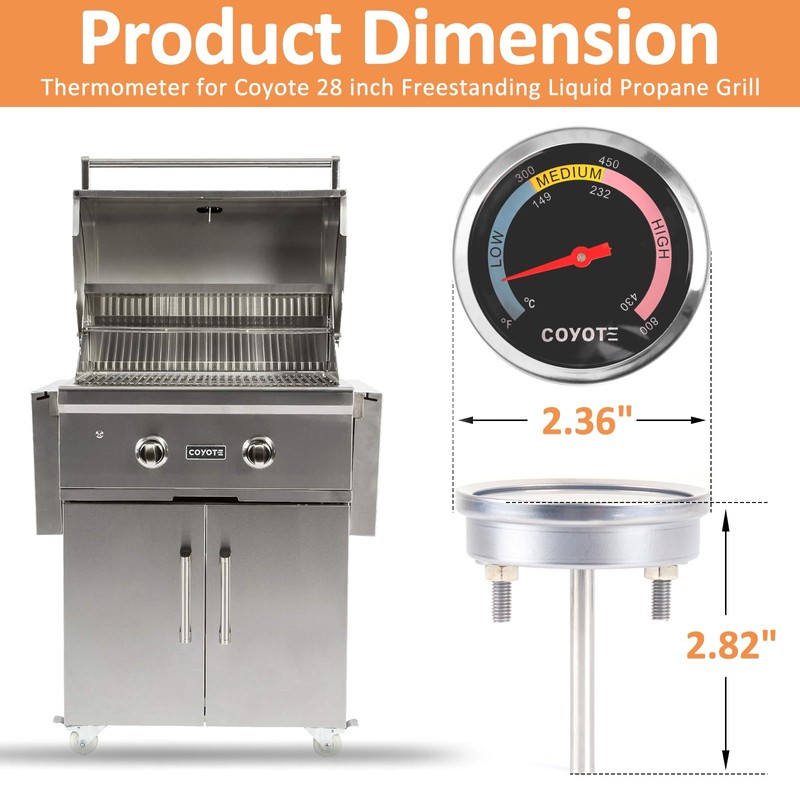 Temperature Gauge for Coyote Outdoor 28" Kitchen Grill, 2.36" Grill