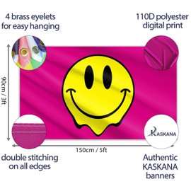 Pink Smiley Face Flag – Funny Flag – Smiley Face Banner - 110D polyester - Double Seam - 4 brass eyelets, large 5ft x 3ft