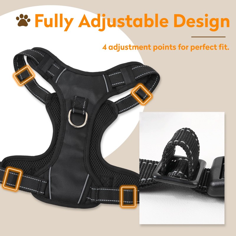 PWOD No Pull Dog Harness with 2 Leash Clips, Reflective