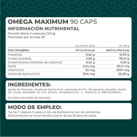 PRONAT | Omega Maximum, Suplemento Alimenticio, 90 Cápsulas con Omega 3, 6 y 9, 1014 mg de Aceite Sacha Inchi, Pescado, Linaza y Vitamina E