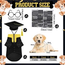Huhumy 5 Pcs Dog Graduation Costume Set Include 2025 Pet Graduation Gown with Stole Puppy Grad Cap Lensless Glasses DIY Letter Stickers for Dogs Cats Holiday Costume Accessory(Black Yellow,L)