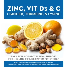 Vitaminerals® Z D C, Zinc Complex 50mg | Vitamin D3 250mcg | Vitamin C 500mg | Ginger | Lysine | Turmeric | Vegetarian Capsules| 120 Servings