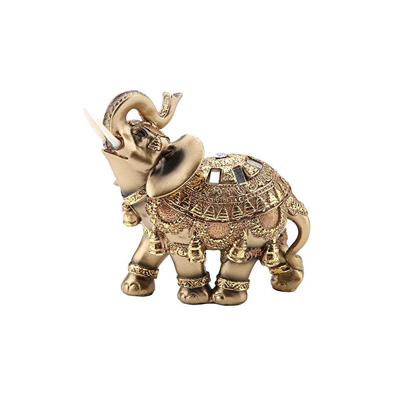 Walfront Lucky Feng Shui Golden Elephant Statue Sculpture Wealth Figure