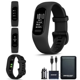 Garmin vivosmart 5 Fitness Tracker | Long-Lasting Battery, Wrist Heart Rate, Sleep Tracking, Smart Notifications, Compatible with Phone GPS | Black, Large with Signature Series Power Bundle