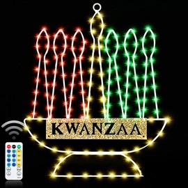 Glooglitter Kwanzaa LED Candles Lights Decoration Kinara Kwanzaa Candle Taper Candlestick Light Window Decor Mishumaa Saba Menorah Remote Lighting Silhouette for Indoor Home Wall Party USB Powered