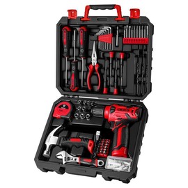 DEKO 8V Cordless Drill Set – 126-Piece Home Tool Kit With Storage Case, DIY Power Tools For Fence Work, Home Décor, Furniture Assembly & Everyday Repairs:_Red tool set (126pcs)_1 year warranty
