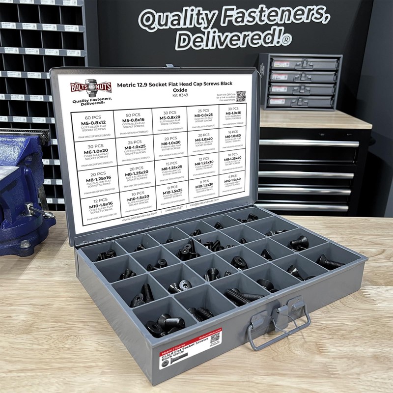 Metric 12.9 Flat Socket Head Cap Screws Black Oxide Assortment