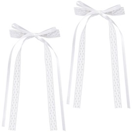 CustomyLife 2Pcs White Lace Hair Bow Clips Cute Coquette Snap Barrettes Bowknot Hair Ribbon for Women Valentines Wedding Prom Decorative Accessories