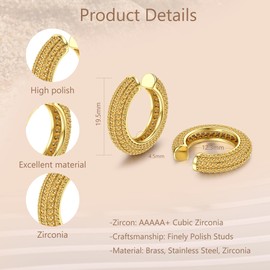 Dochais Ear Cuff for Women CZ Fake Helix Cartilage Earrings Fake Piercing Ear Cuff Earrings 14K Gold Clip Ear Cuff Silver Gold Sparkling Round Huggie Earrings Without Ear Hole, 14K Gold Plated
