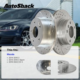 AutoShack Set of 4 Front and Rear Drilled and Slotted Brake Rotors Silver Replacement for 2014-2016 Mazda 3 2014 2016 Mazda 3 Sport 2019 2020 2021 2022 Mazda CX-3 2.0L FWD BRK030435807
