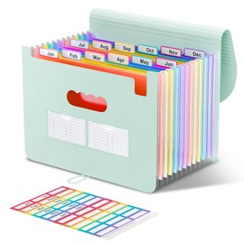 ThinkTex Accordion File Organizer, 12 - Pocket Expanding File Folders for Paper Receipts, Bills&Taxes Organizer, Letter/A4 Size Document Holder for School, Office, Home with tabs-Sage Green