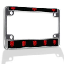 Fastasticdeals Metal Insert Bike License Plate Frame Albanian Eagle Weatherproof Motorcycle Accessories Chrome 4 Holes Solid Insert