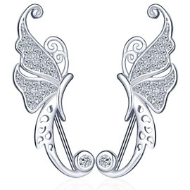Infinity U Unique Butterfly Women's Ear Cuff 925 Sterling Silver Cubic Zirconia Stud Earrings Ear Cuff Earrings, Silver