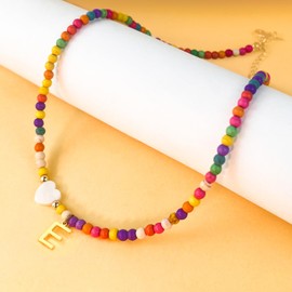 ECOOLOC Colorful Beaded Initial Necklaces for Women Girls Gifts, Gold Plated Letter Choker Necklace for Mother's Day Gift from Daughter Son