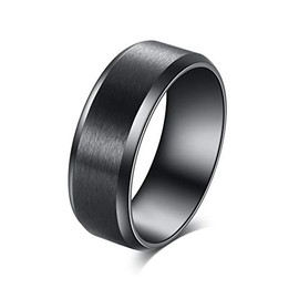 Tornito Stainless Steel Black Brushed Ring Wedding Band Matte Finish Beveled Polished Edge Comfort Fit for Men Women 8MM Wide Size 7