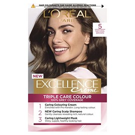 L'OrÃ©al Paris Excellence CrÃ¨me Permanent Hair Dye, Radiant At-Home Hair Colour with up to 100% Grey Coverage, Pro-Keratin, Up to 8 Weeks of Colour, Colour: 5 Natural Brown