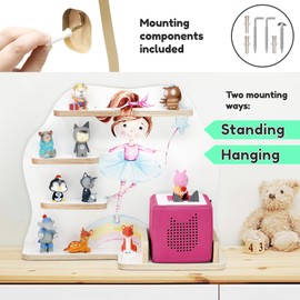 stadtecken Wooden Shelf for Music Box I Suitable for The Toniebox and ca. 35 Tonies I Perfect Storage in The Children's Room I for Setting up or Hanging (Medium, Ballerina)