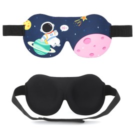CHEERYMAGIC CHEERYMAGIC Kids Sleeping Mask, Kids Eye Masks, 3D Sleep Masks with Adjustable Strap, Space Cartoon Pattern Print Eye Covers Blindfold for Sleeping Night Travel Nap Train Flight A9LTTKYZ (B)