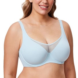 DELIMIRA Women's Minimizer Bras Plus Size Full Coverage Underwire Unlined Seamless Sheer Bra Baby Blue 40E