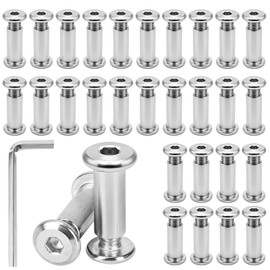 Pack of 30 Connection Screws M6 x 20 mm, Sleeve Screws Stainless Steel with Hex Key, Furniture Connection Screws, Sleeve Nut for Furniture, Cabinets, Wood Bread