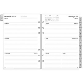 2026 Diary Refill A5 Size 6 Holes, 1 Week on 2 Pagas Organizer with Tabs, Password, Notes, Contact, UK Holidays, Annual Weekly & Monthly Planner Inserts, 100 GSM Paper, Jan.26-Dec.26
