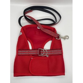 Doggie-Q Step in Dog Harness and Leash Combo, Breathable Mesh Easy to Wear Step in Vest Harness with Reflective Banding, Hook and Loop Fastener, Double D Rings, Matching 1.2m Leash (red, XL)