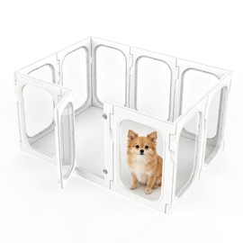 Olurrsia Clear Puppy Playpen Indoor, Transparent Puppy Pen for Small Dogs, Modular Pet Fence with Suction Cup Base, 10 Panels, 48.3" L x 32.7" W x 25.6" H