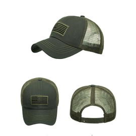 Green American Flag Mesh Baseball Hat - Nine Line Patriotic Adjustable Breathable Snapback Low Profile Trucker Cap for Men or Women