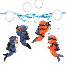 SensaBliss アクアリウム 水槽 装飾 風船付き 4個入り 安全性 耐久性 3D立体 泳ぐ 調整可能 ダイバーアクアリウムペンダント 水槽水景オーナメント装飾浮遊小型オーナメント魚のおもちゃ DIY 雰囲気作り 情景小物 かわいい (ブルー+オレンジ)