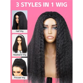Curlyme Half Wig Human Hair Flip Over Kinky Straight Drawstring Human Hair No Lace Glueless Invisible Hairline Beginner Friendly Wear Go Wig For Women Clip In 195% Density 20 Inch