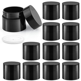 12 Pack 15g Cosmetic Container Jars Plastic Cream Jar Bottle Refillable Makeup Sample Vials Pots with Inner Liners and Lids for Lotion Salve Face Cream Eye Shadow Lip Balm Jewelry - Black
