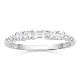 SHINYSO Wedding Bands for Women Cubic Zirconia Thin Stacking Baguette Rings Eternity Engagement Band for Her Silver Size 7.5