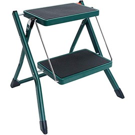 ACSTEP Folding Step Stool 2 Step Ladder Heavy Duty Steel Step Stools for Adults & Kids with Anti-Slip Wide Pedal Lightweight Portable Collapsible Stool Kitchen Folding Ladder 330Ibs Capacity (Green)