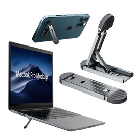 AP LAB Laptop Stand, Perfect for Carrying, Foldable, PC Stand, Thin Design, Sticking, Heat Dissipation, Adjustable Angle, Lightweight, Compact, Laptop Stand, MacBook, Back Pain (Gray)
