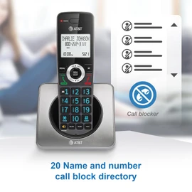 AT&T GL2101-4 DECT 6.0 4-Handset Cordless Home Phone with Call Block, Caller ID, Full-Duplex Handset Speakerphone, 2" White Backlit Display, Lighted Keypad (Graphite & Black)