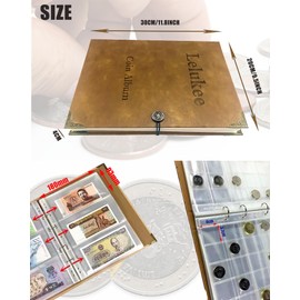 Collector Wallet Banknote Album Holds 240 Banknotes + 150 Coin Compartments Banknote Commemorative Coins Moisture Resistant Leather Album Collecting Accessories