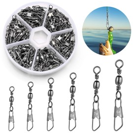 VEPEPE 100/200 Pieces Fishing Swivels, Trout Stainless Steel Swivel Fishing with Ball Bearing Swivels, Barrel Fishing Accessories Trout Fishing Swivels 6# 7# 8# 10# 12# 14#, Swivel Carabiner Fishing