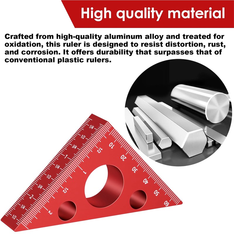 GREBSTK Aluminum Alloy Triangle Ruler, 45 Degree Angle Ruler Carpentry