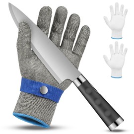 flintronic Cut Resistant Gloves, Level 9 Protection Stainless Steel Mesh Cut Proof Gloves, Safety Work Gloves with 2 Cotton Gloves, for Kitchen Butcher, Wood Whittling, Oyster Shucking(M)