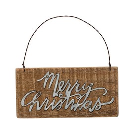 Merry Christmas Ornament, Cottagecore Farmhouse Rustic Holiday Decor, Hanging Tree Decorations by Christmas Market Ornaments (Slat Wood) - Galvanized Metal Script