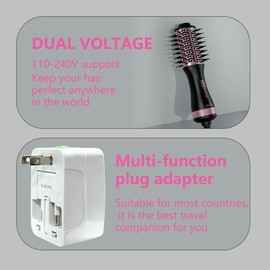 DAN Dual Voltage Hair Dryer Brush, Auto Dual Voltage 110V-120V/220V-240V Travel Hair Dryer Brush,Small Hot Air Brush with Multifunctional Conversion Plug,4 in 1 Blow Dryer Brush and Styler Volumizer